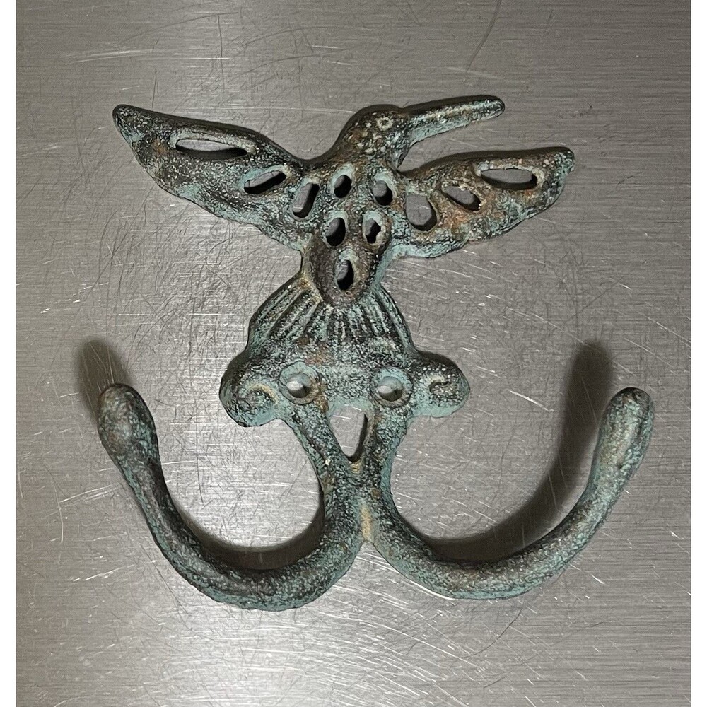 Hummingbird Cast Iron? Double Hook Wall Hanger Towel Hat Rack Coat Rustic